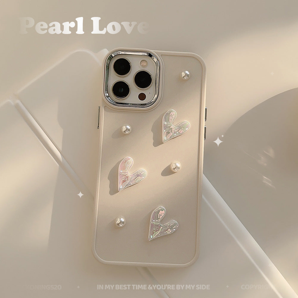 For iPhone 14 Pro Max 3D Heart Pearl Decor TPU Cover Drop Resistant Phone Back Case For iPhone 14 Pro Max 3D Heart Pearl Decor TPU Cover Drop Resistant Phone Back Case